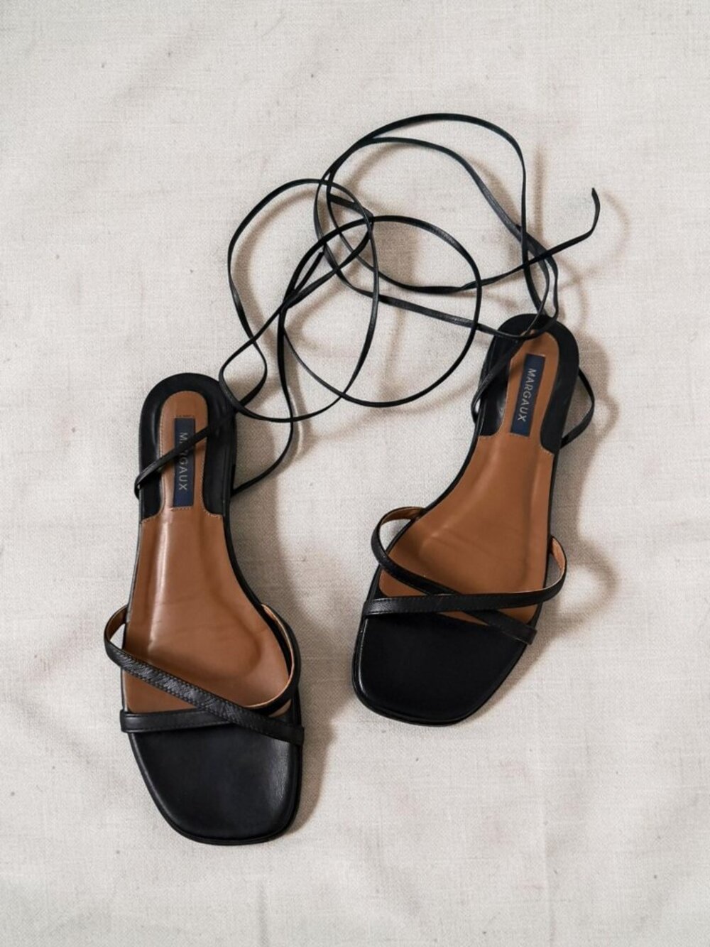 MARGAUX Black Leather Lace Up Sandals Size 36.5 / 6.5